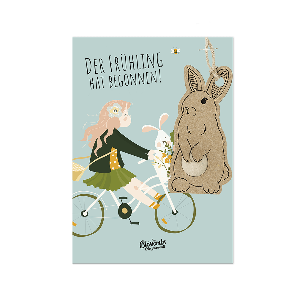 Pendentif Lapin avec 1 bombe à graines sur carte - Printemps