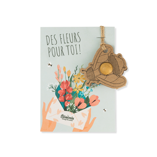 Pendentif Bourdon sur carte - Des fleurs pour toi