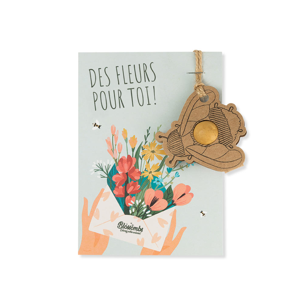 Pendentif Bourdon sur carte - Des fleurs pour toi