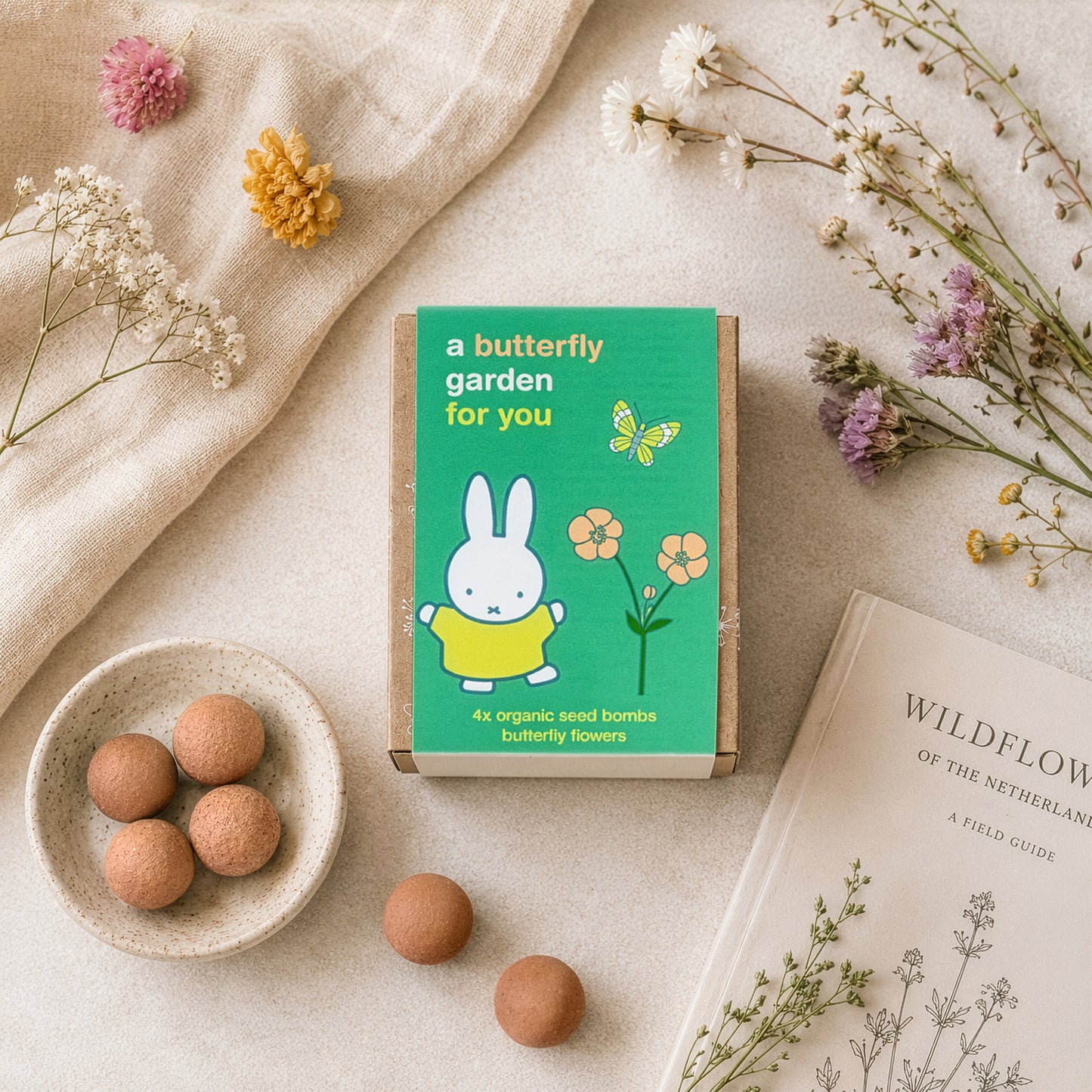 Coffret Cadeau Miffy mini avec 4 bombes de graines - Jardin à Papillons Pour Toi