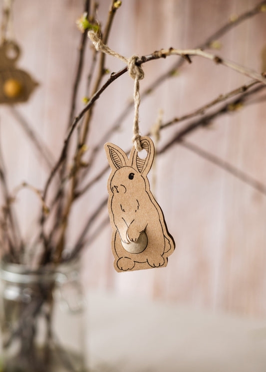 Pendentif Lapin avec 1 bombe à graines sur carte - Printemps