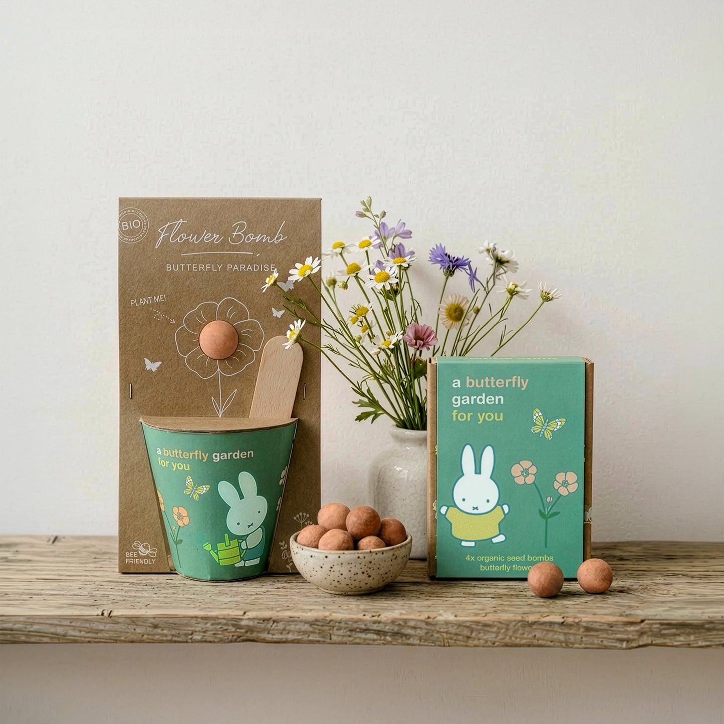Coffret Cadeau Miffy mini avec 4 bombes de graines - Jardin à Papillons Pour Toi