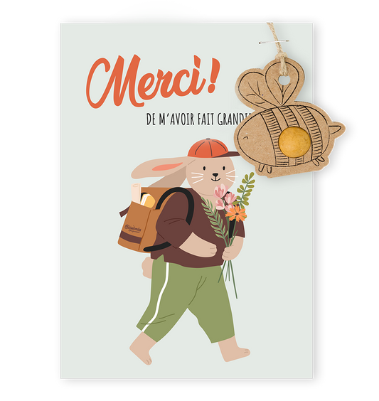 Pendentif abeille sur carte – merci – Lapin