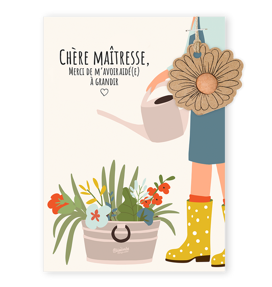 Pendentif Fleur sur carte - maîtresse